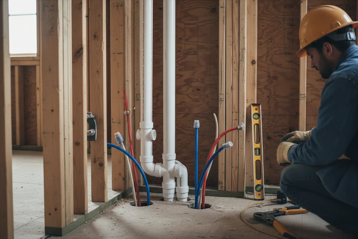 Drain and supply rough-in during Leak Detection in Granite Springs